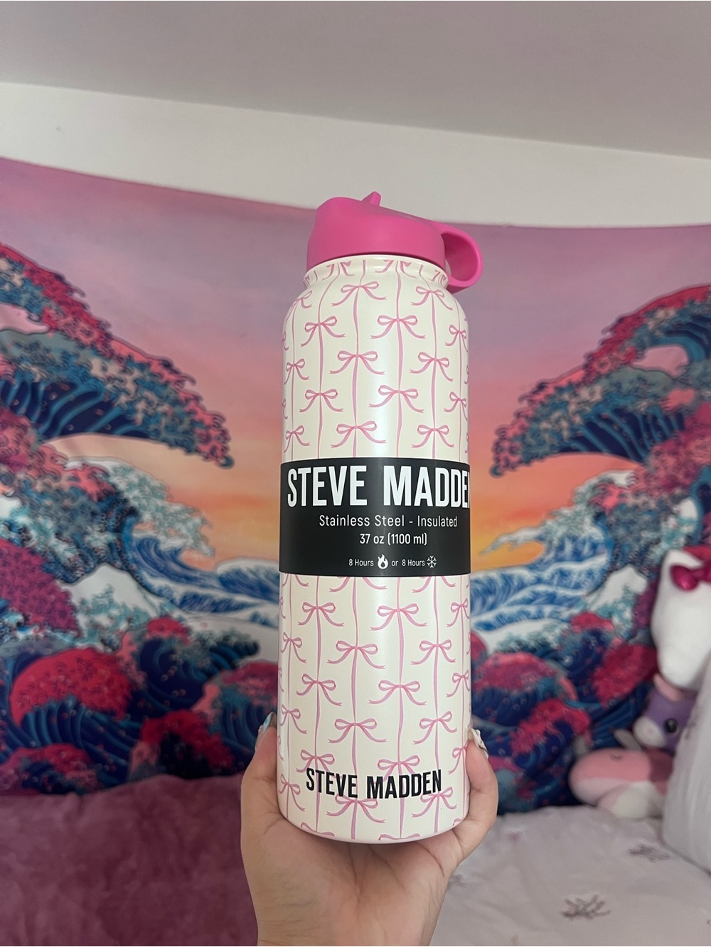 Steve Madden Cream & Pink Bow Pattern Insulated Bottle